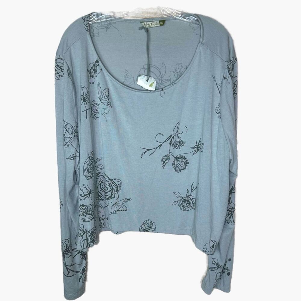 Chalet et ceci Bamboo Scoop Neck Crop Top Pj Shirt - GRAY FLORAL